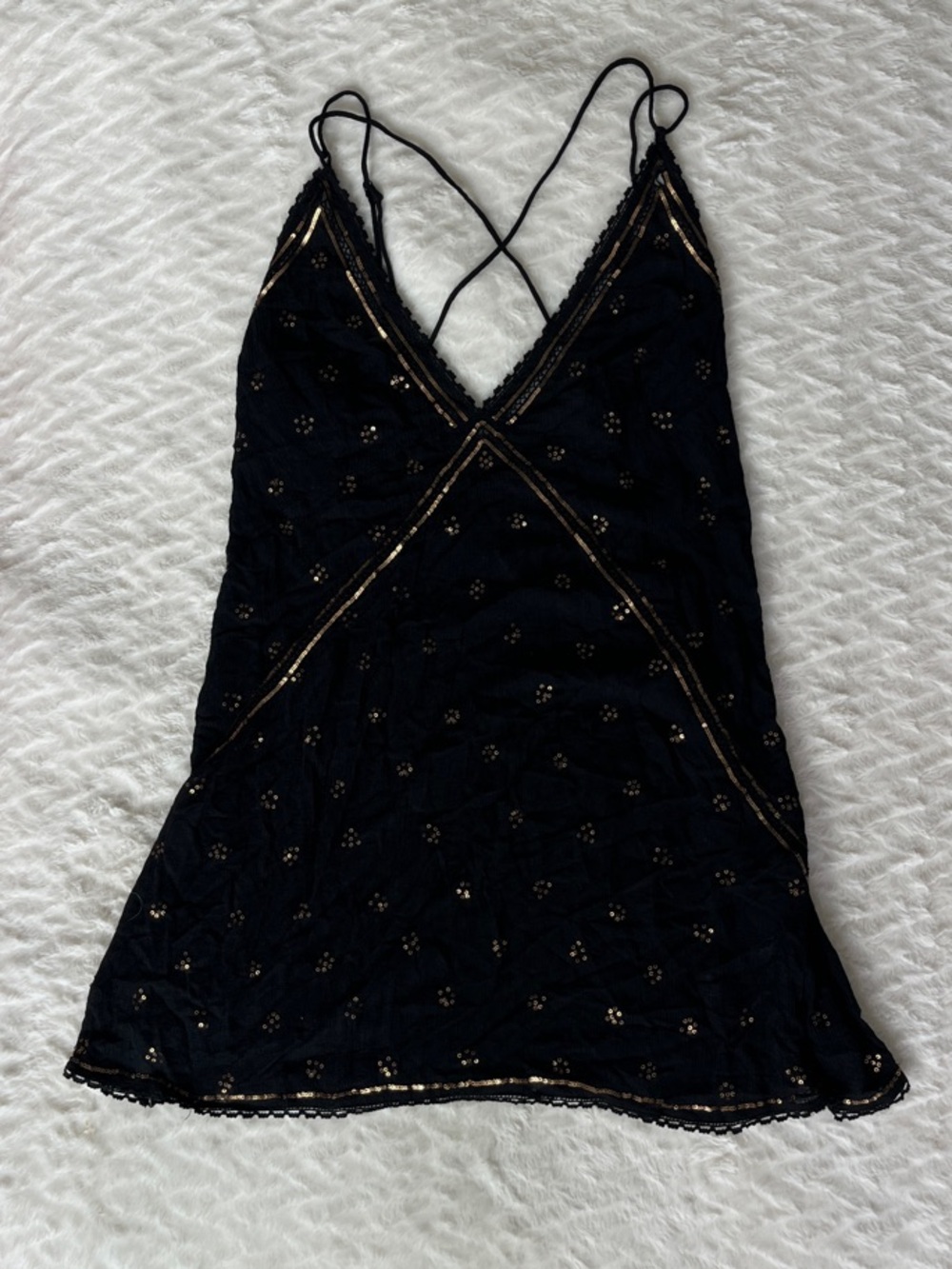 Free People Black Beaded V-Neck Strappy Camisole